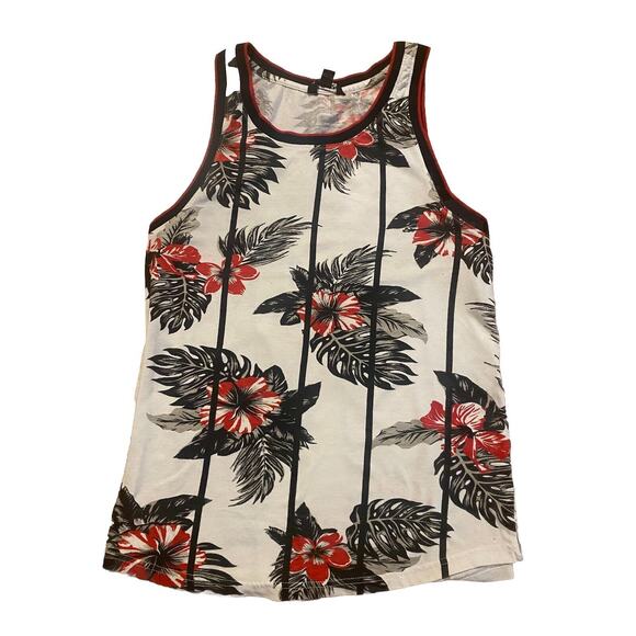 MENS DISTORTION HAWAIIAN FLORAL TEAL BLUE RED TANK TOP T-SHIRT SIZE M - Picture 6 of 8